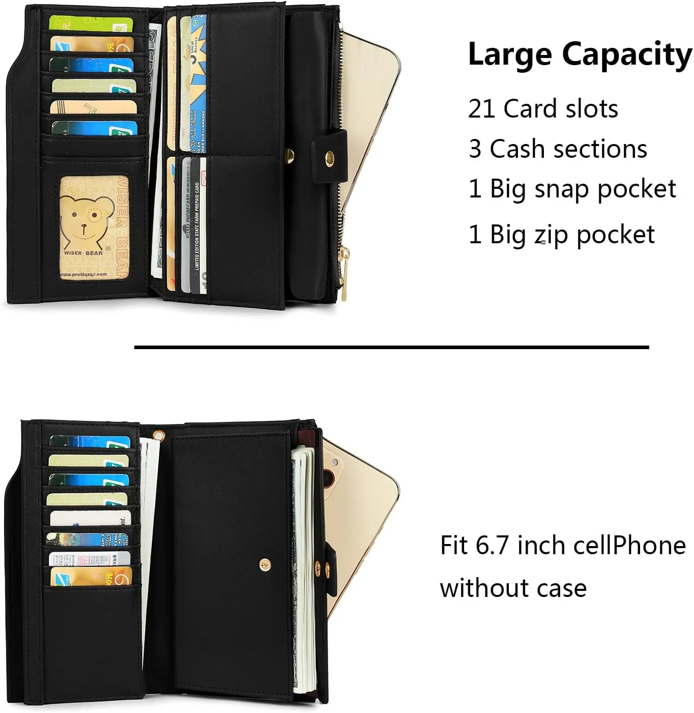 Uromee Wallet Women Vegan Leather RFID Blocking Large Ladies Wristlet Purse Card Holder Organizer Clutch