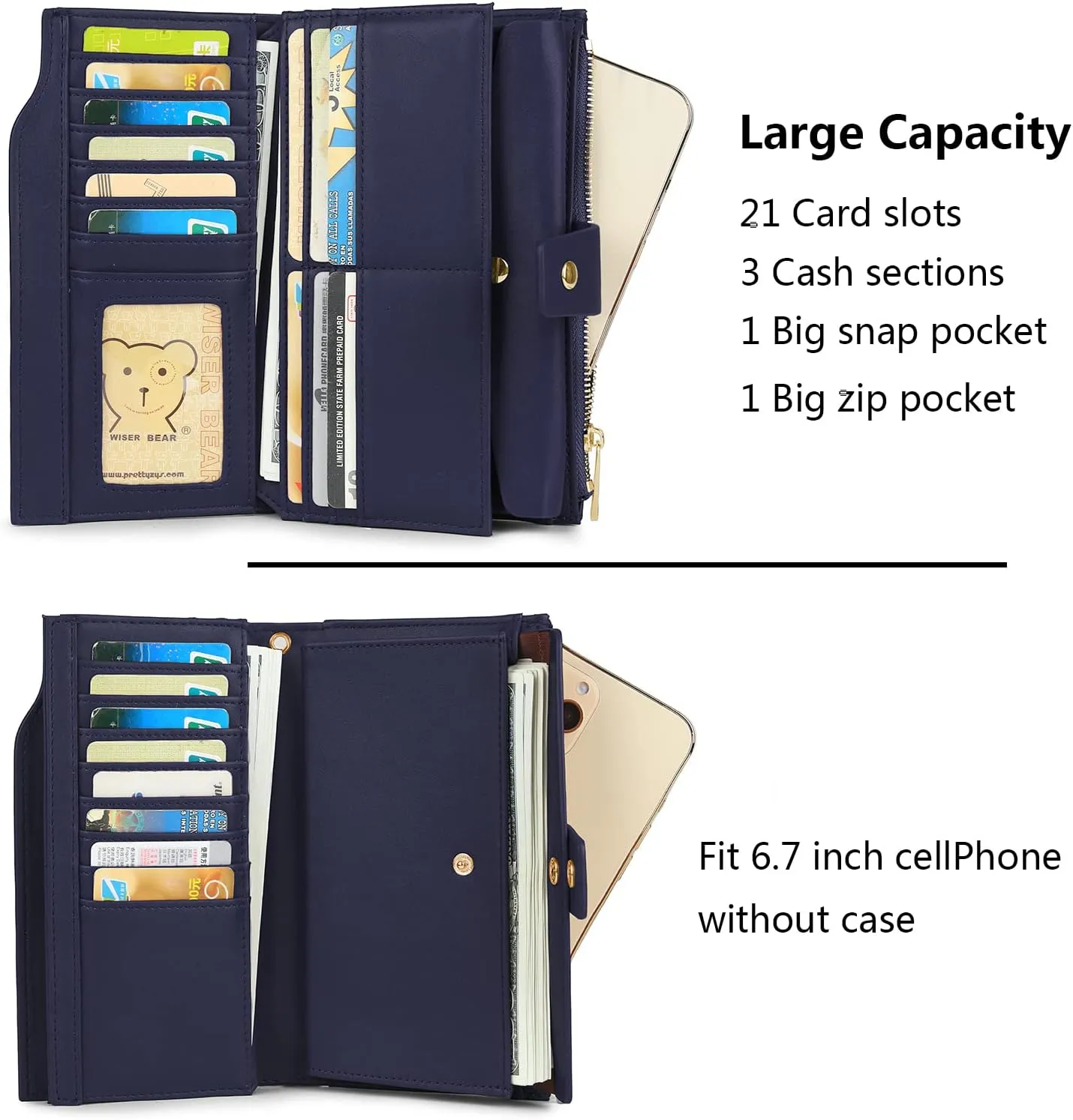 Uromee Wallet Women Vegan Leather RFID Blocking Large Ladies Wristlet Purse Card Holder Organizer Clutch