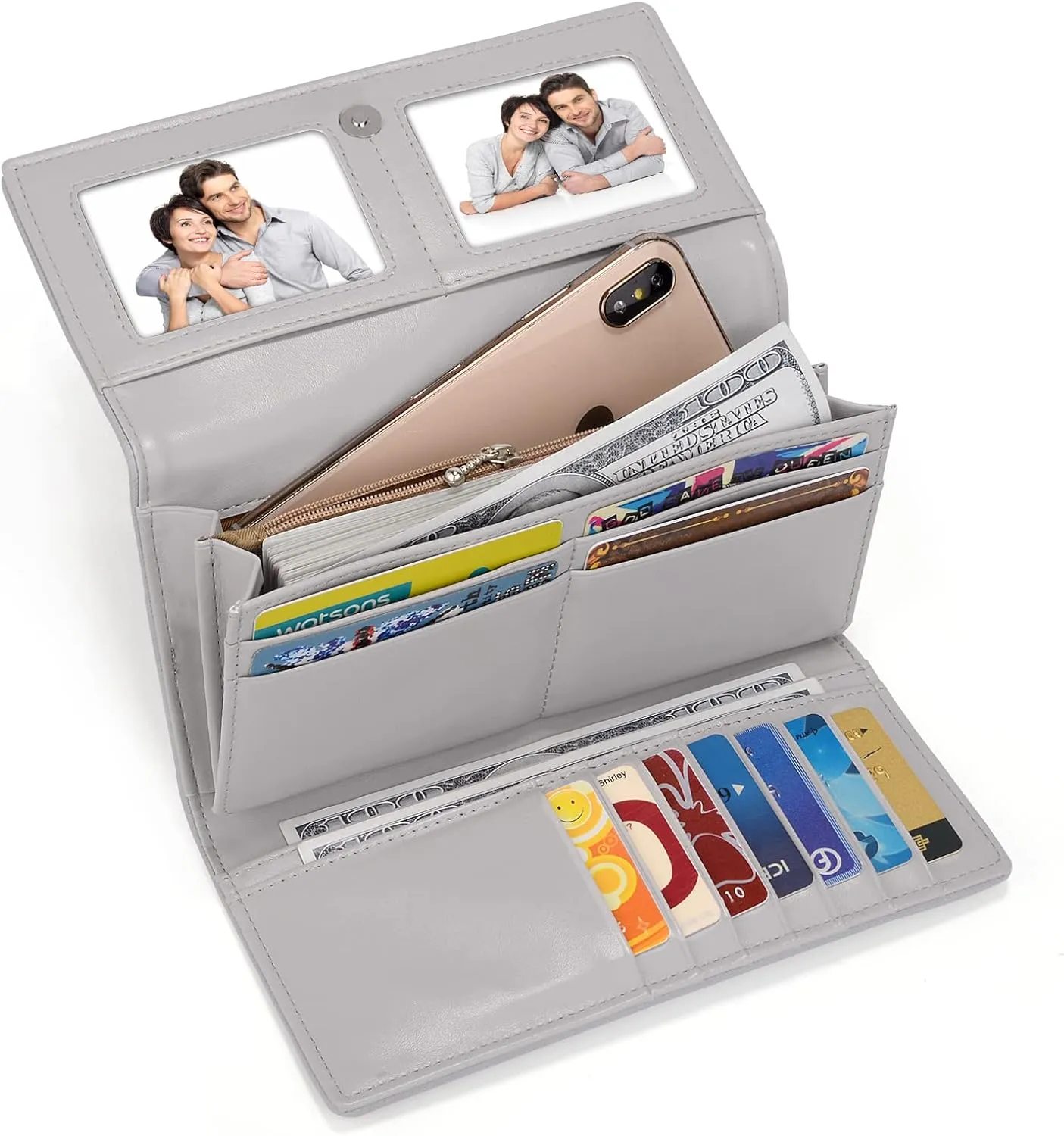 UTO RFID Wallet for Women Large Capacity PU Leather Card Holder Phone Case Zipper Pocket Purse Clutch