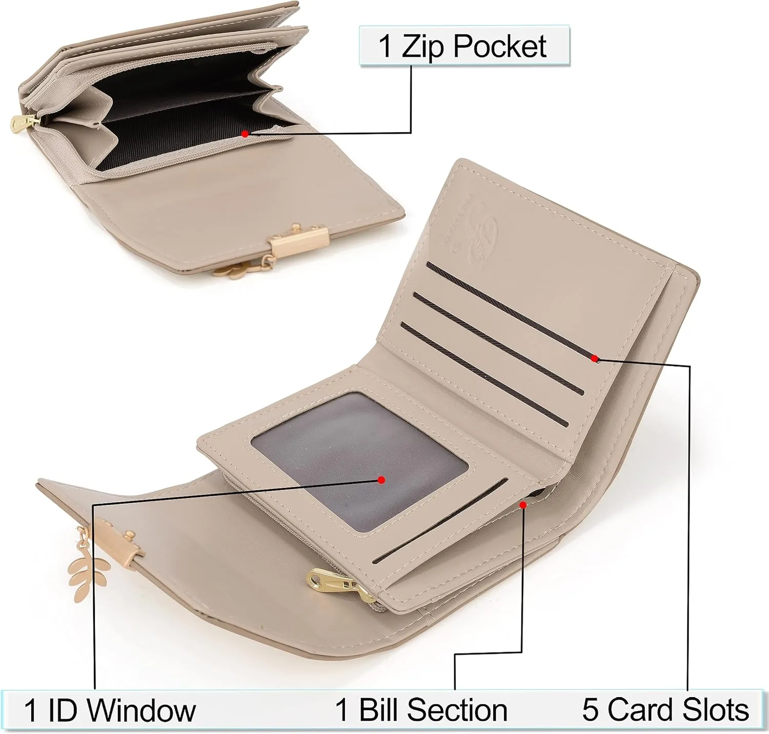 UTO RFID Wallet for Women PU Leather Leaf Pendant Card Holder Phone Checkbook Organizer Zipper Coin Purse