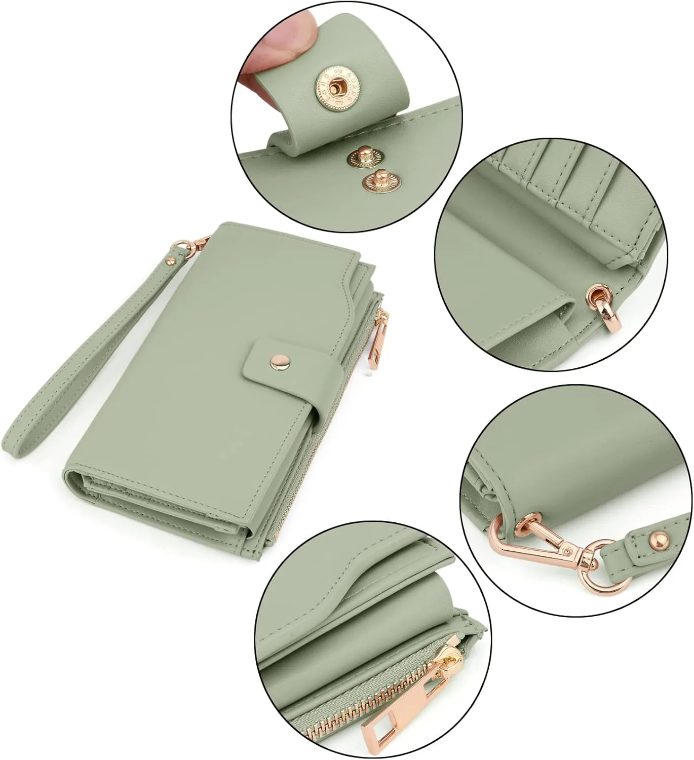 UTO Wallet Women Vegan Leather Wristlet Snap Long Purse Credit Card Holder Elegant Clutch