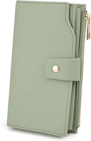 UTO Wallet Women Vegan Leather Wristlet Snap Long Purse Credit Card Holder Elegant Clutch