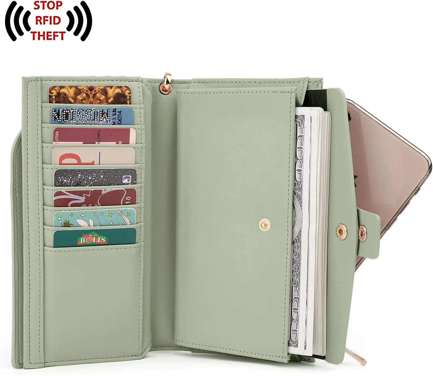 UTO Wallet Women Vegan Leather Wristlet Snap Long Purse Credit Card Holder Elegant Clutch