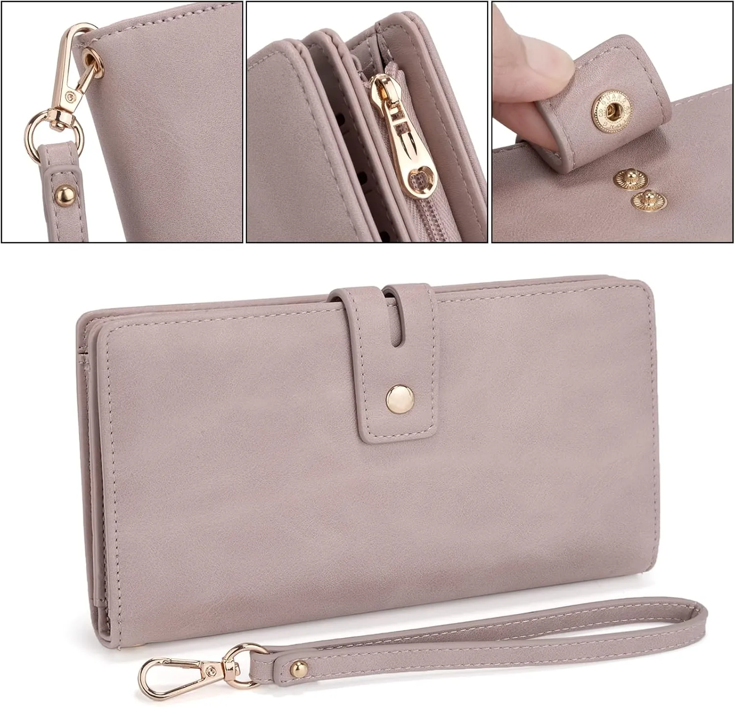 UTO Wristlet Wallet for Women Detachable Checkbook Holder Card Bill Phone Organizer Large Clutch Purse