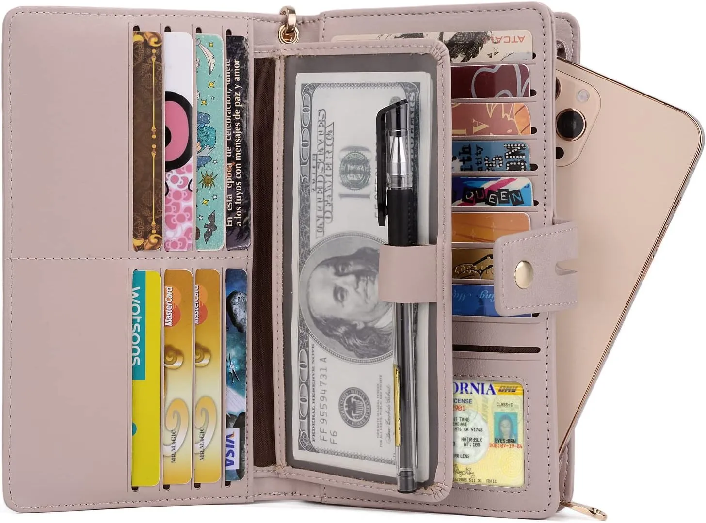 UTO Wristlet Wallet for Women Detachable Checkbook Holder Card Bill Phone Organizer Large Clutch Purse