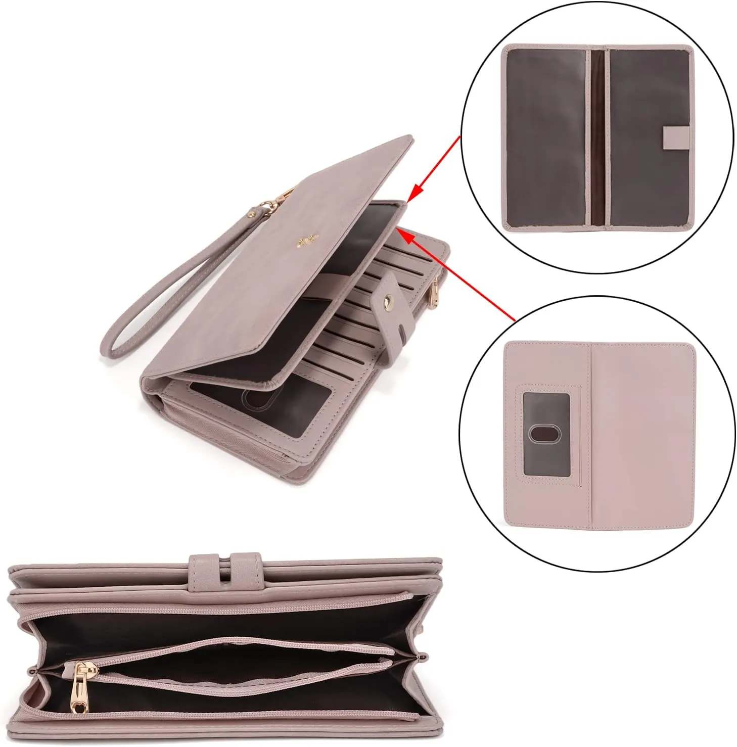 UTO Wristlet Wallet for Women Detachable Checkbook Holder Card Bill Phone Organizer Large Clutch Purse