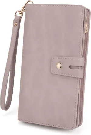 UTO Wristlet Wallet for Women Detachable Checkbook Holder Card Bill Phone Organizer Large Clutch Purse