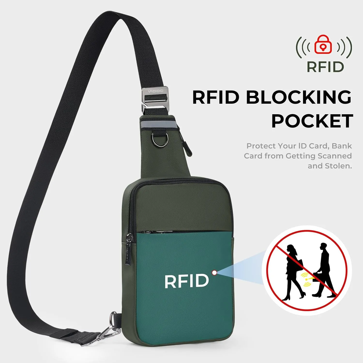 VADOO Sling Bag, Small Crossbody Bag with RFID Blocking for Women and Men, Lightweight Chest Phone Mini Bag for Travel Casual