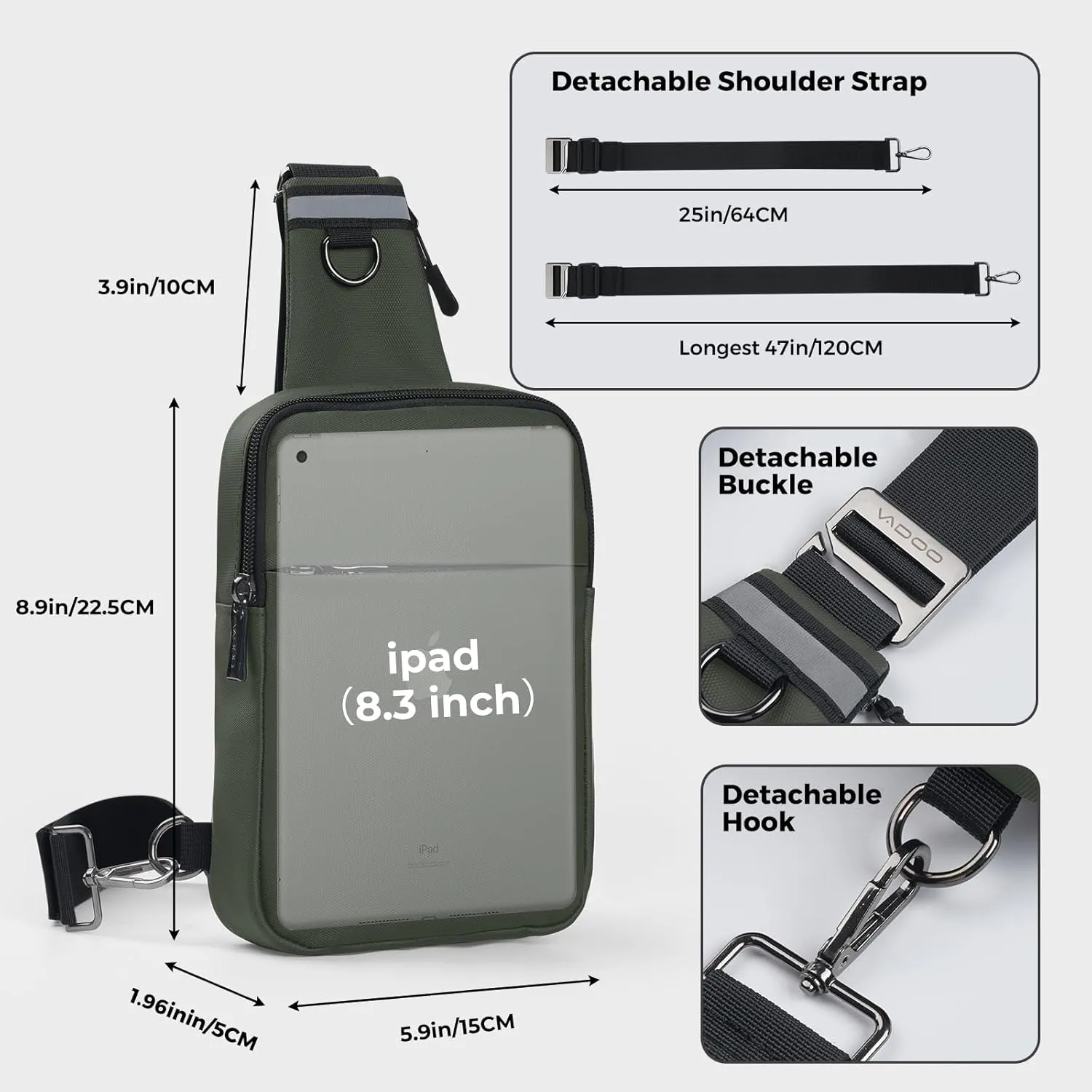 VADOO Sling Bag, Small Crossbody Bag with RFID Blocking for Women and Men, Lightweight Chest Phone Mini Bag for Travel Casual