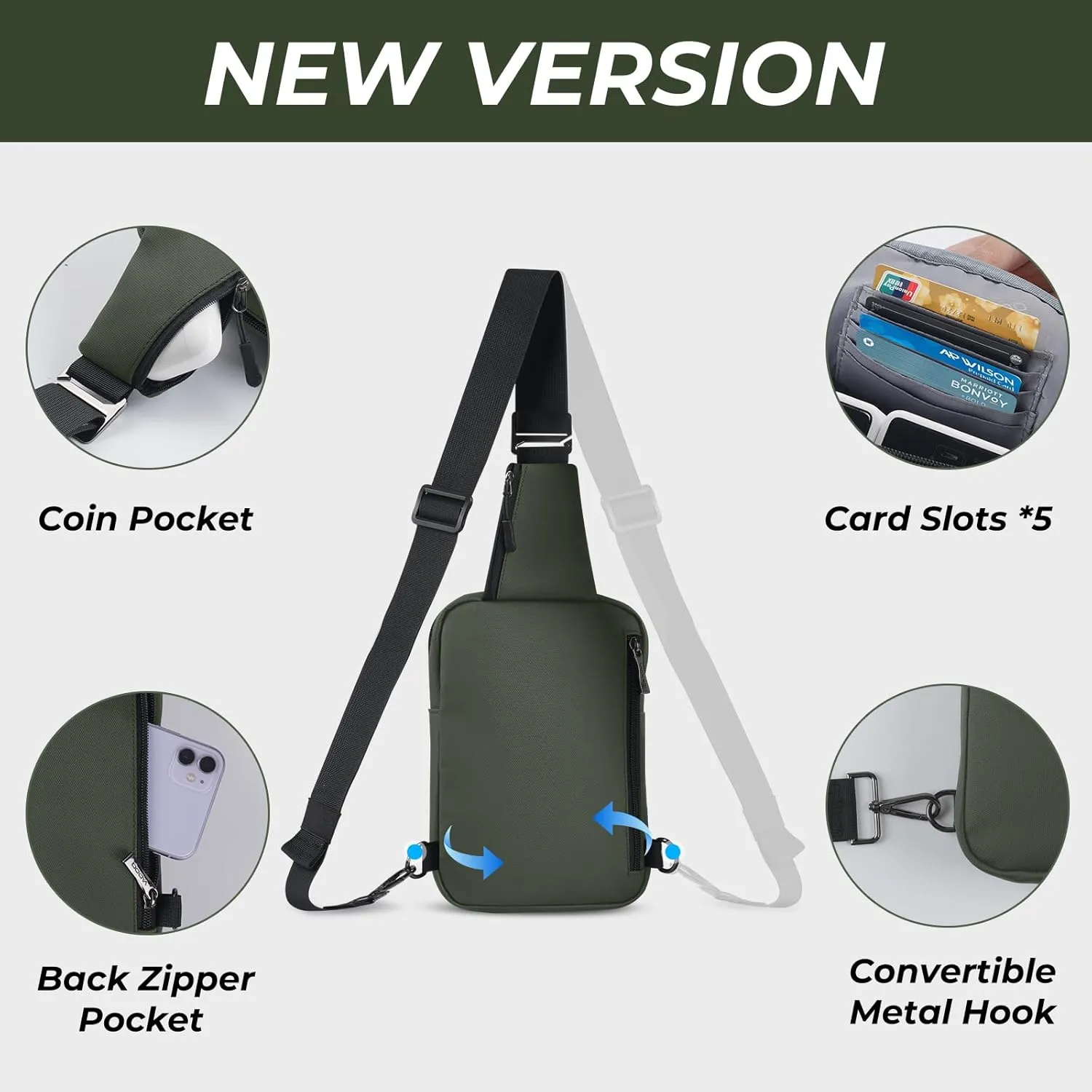 VADOO Sling Bag, Small Crossbody Bag with RFID Blocking for Women and Men, Lightweight Chest Phone Mini Bag for Travel Casual
