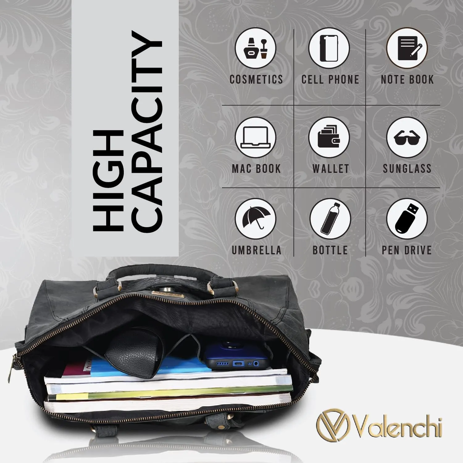 VALENCHI Leather Tote Bag For Women - Leather Handbags For Women - Trendy Ladies Shoulder Bag - Work, Travel