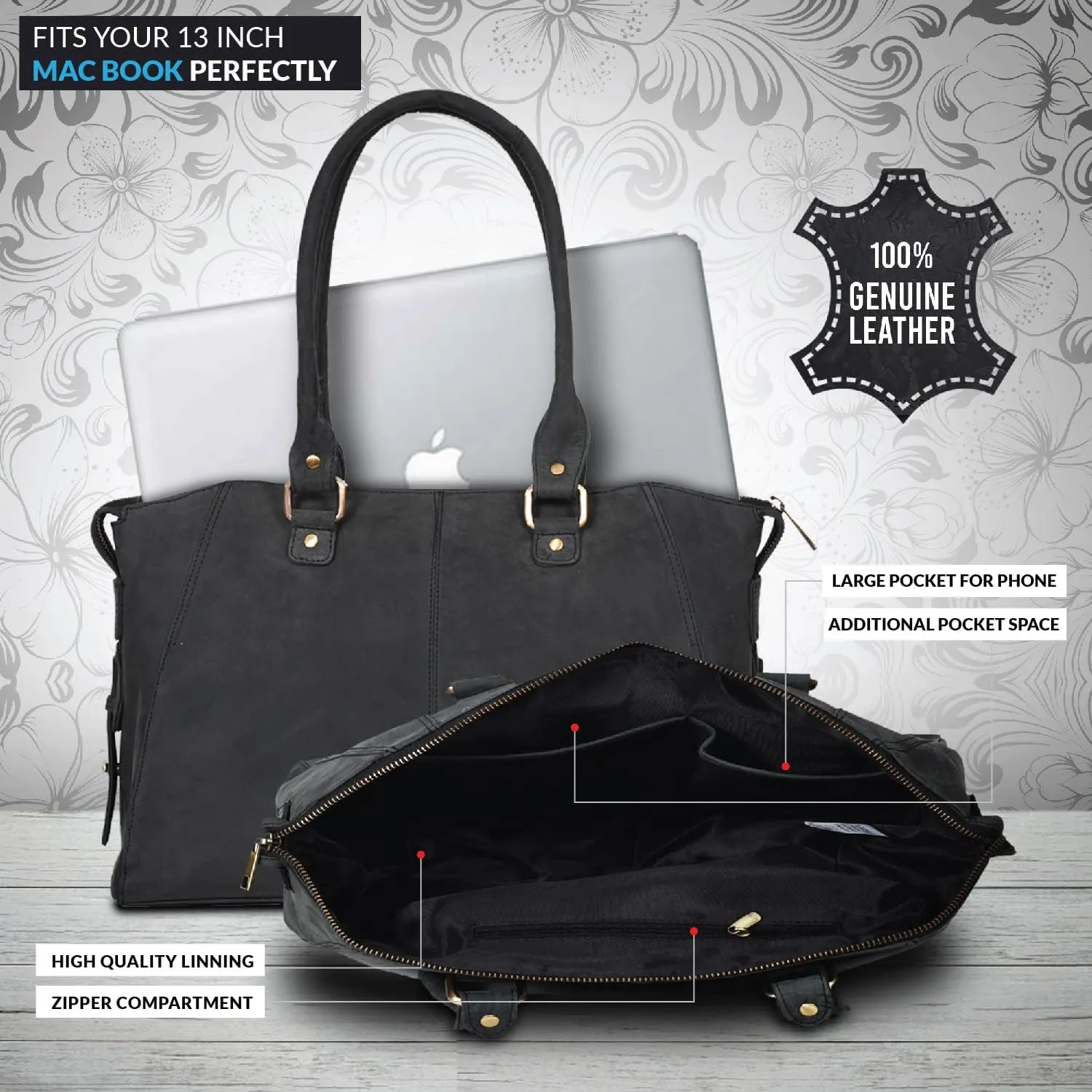 VALENCHI Leather Tote Bag For Women - Leather Handbags For Women - Trendy Ladies Shoulder Bag - Work, Travel