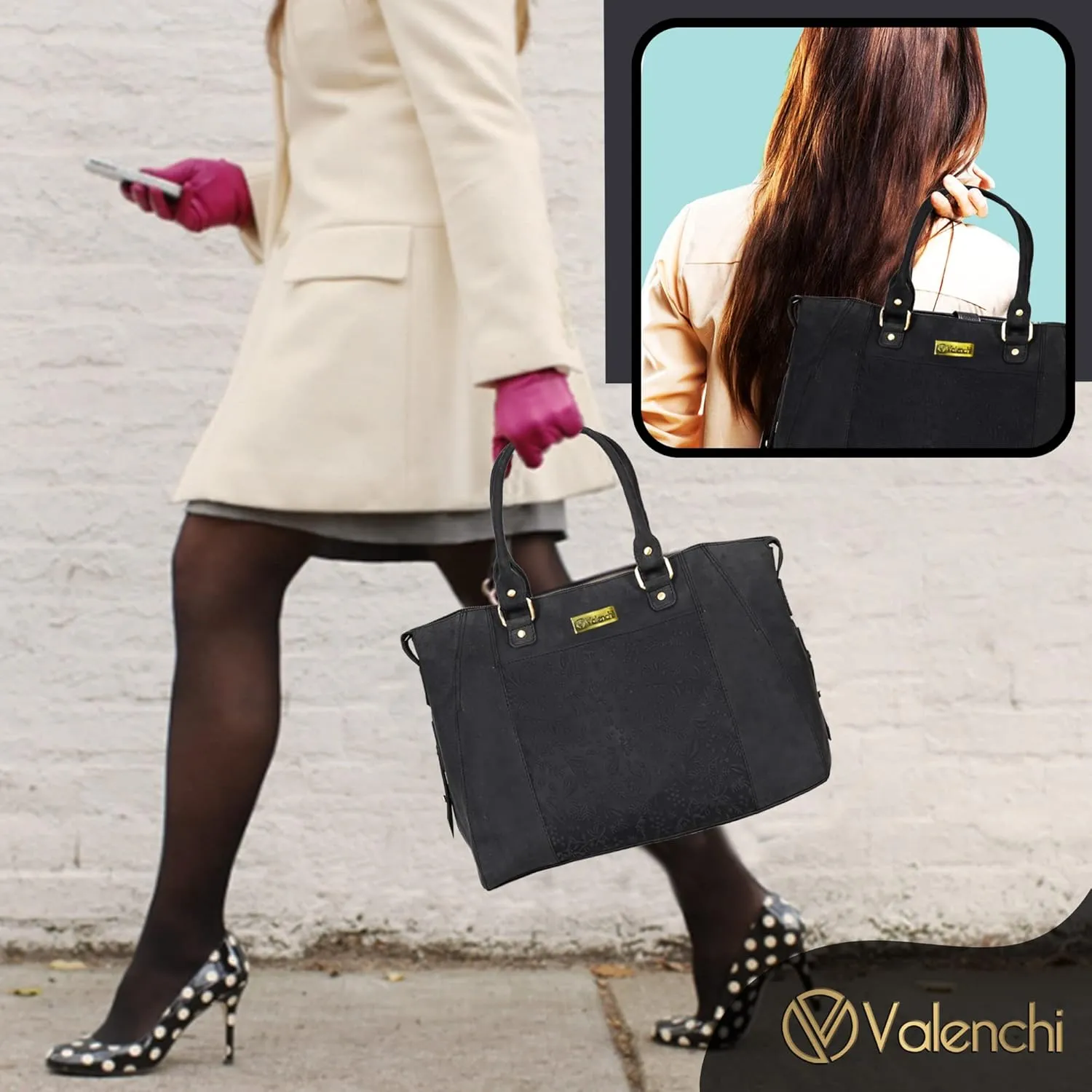 VALENCHI Leather Tote Bag For Women - Leather Handbags For Women - Trendy Ladies Shoulder Bag - Work, Travel