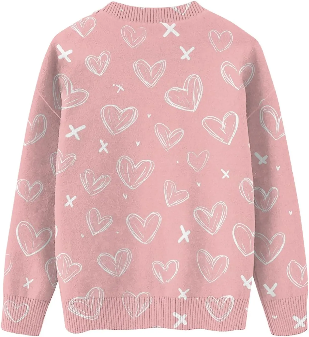 Valentine's Day Fashion Printed Sweaters Unisex Lovely Heart Pullovers Crew Neck Long Sleeve Date Clothing Tops