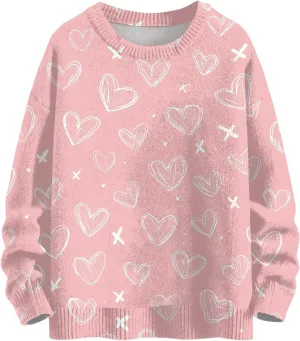 Valentine's Day Fashion Printed Sweaters Unisex Lovely Heart Pullovers Crew Neck Long Sleeve Date Clothing Tops