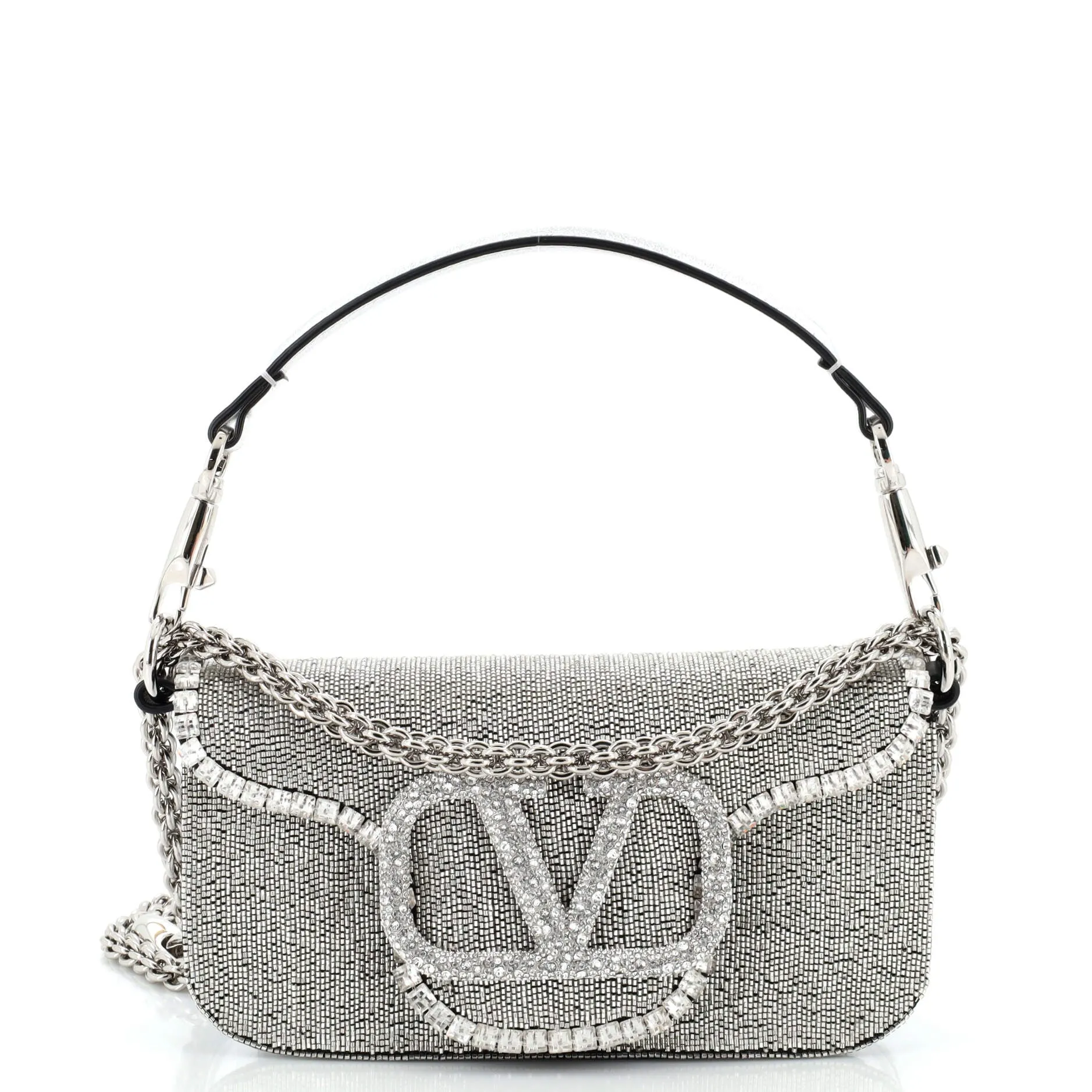 VALENTINO GARAVANI VLogo Loco Flap Shoulder Bag Embellished Leather Small