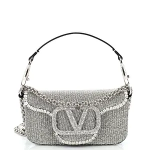 VALENTINO GARAVANI VLogo Loco Flap Shoulder Bag Embellished Leather Small
