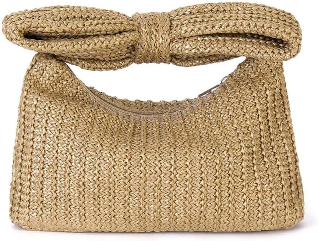 Verdusa Women's Bow Wrist Handbags Woven Purse Top Handle Straw Clutches