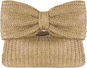 Verdusa Women's Bow Wrist Handbags Woven Purse Top Handle Straw Clutches