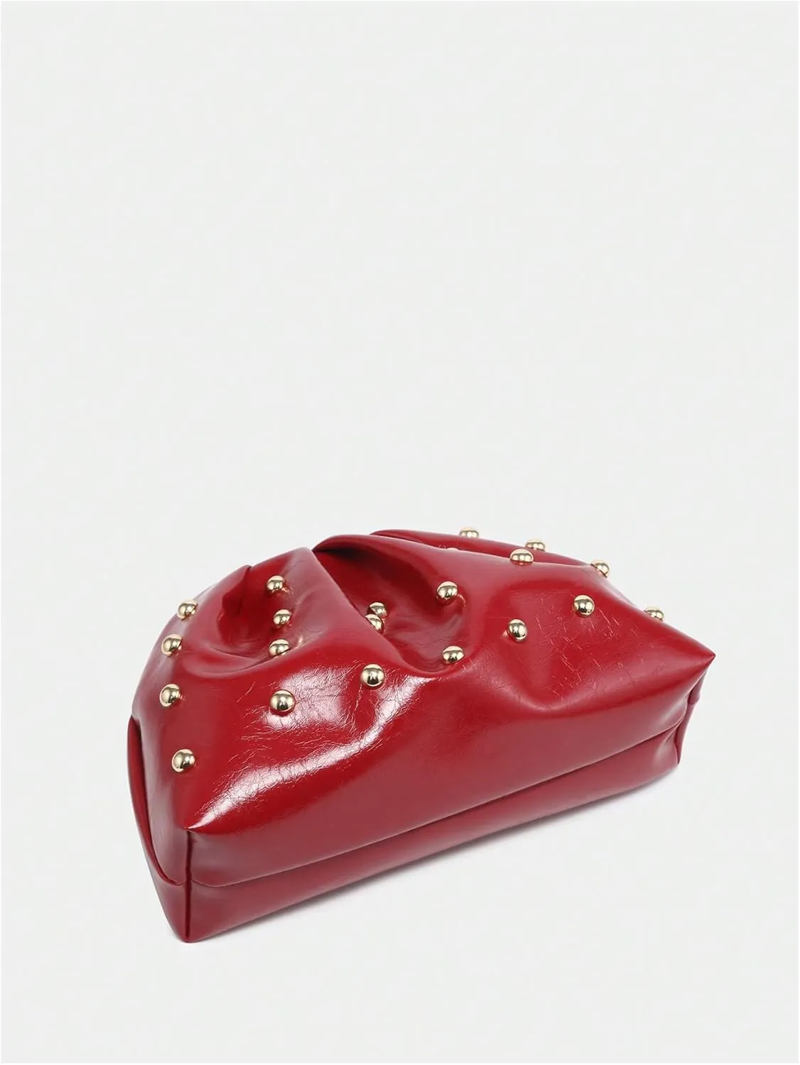 Verdusa Women's PU Leather Studded Clutch Handbags Retro Magnet Ruched Evening Bags