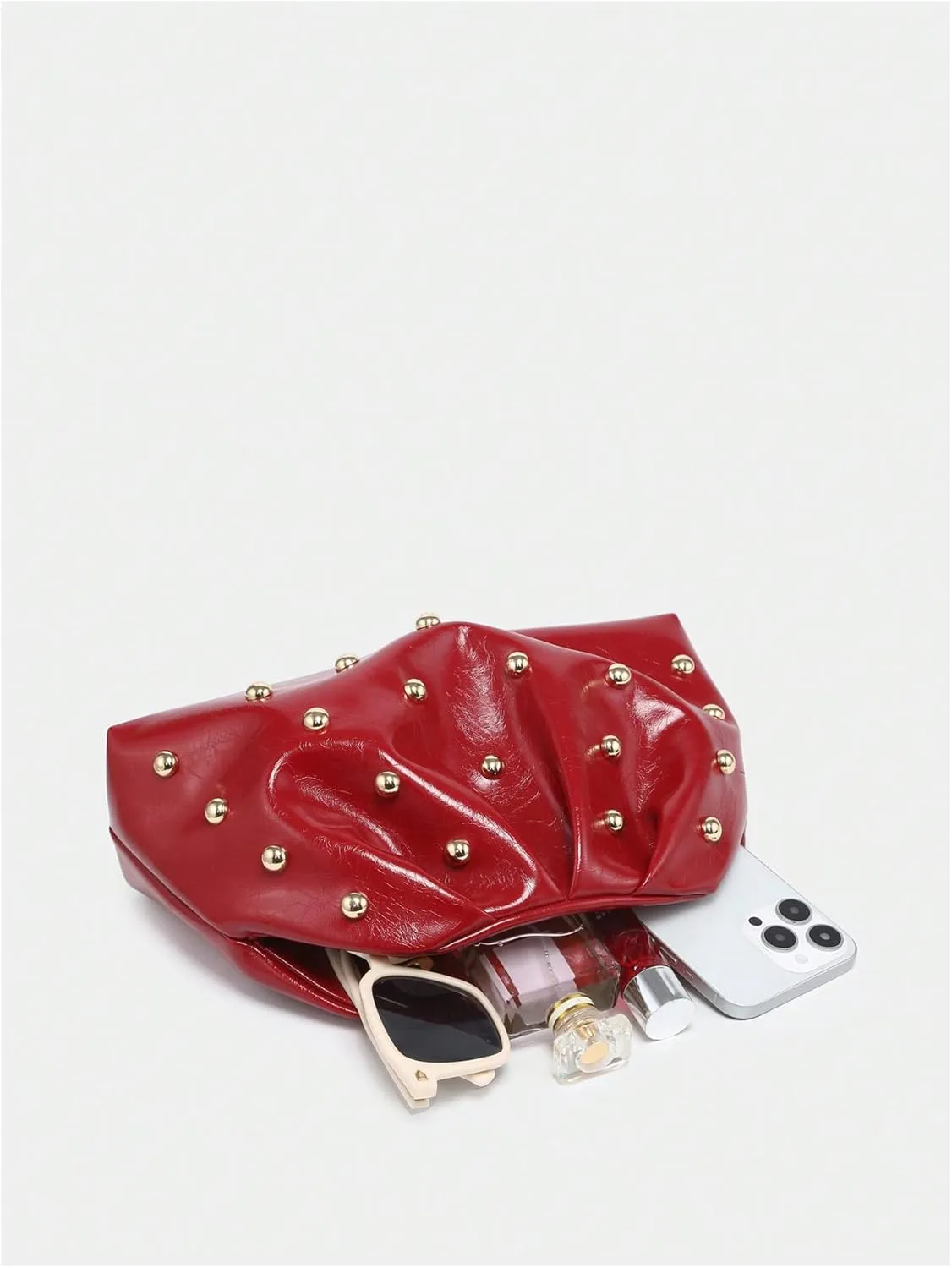 Verdusa Women's PU Leather Studded Clutch Handbags Retro Magnet Ruched Evening Bags