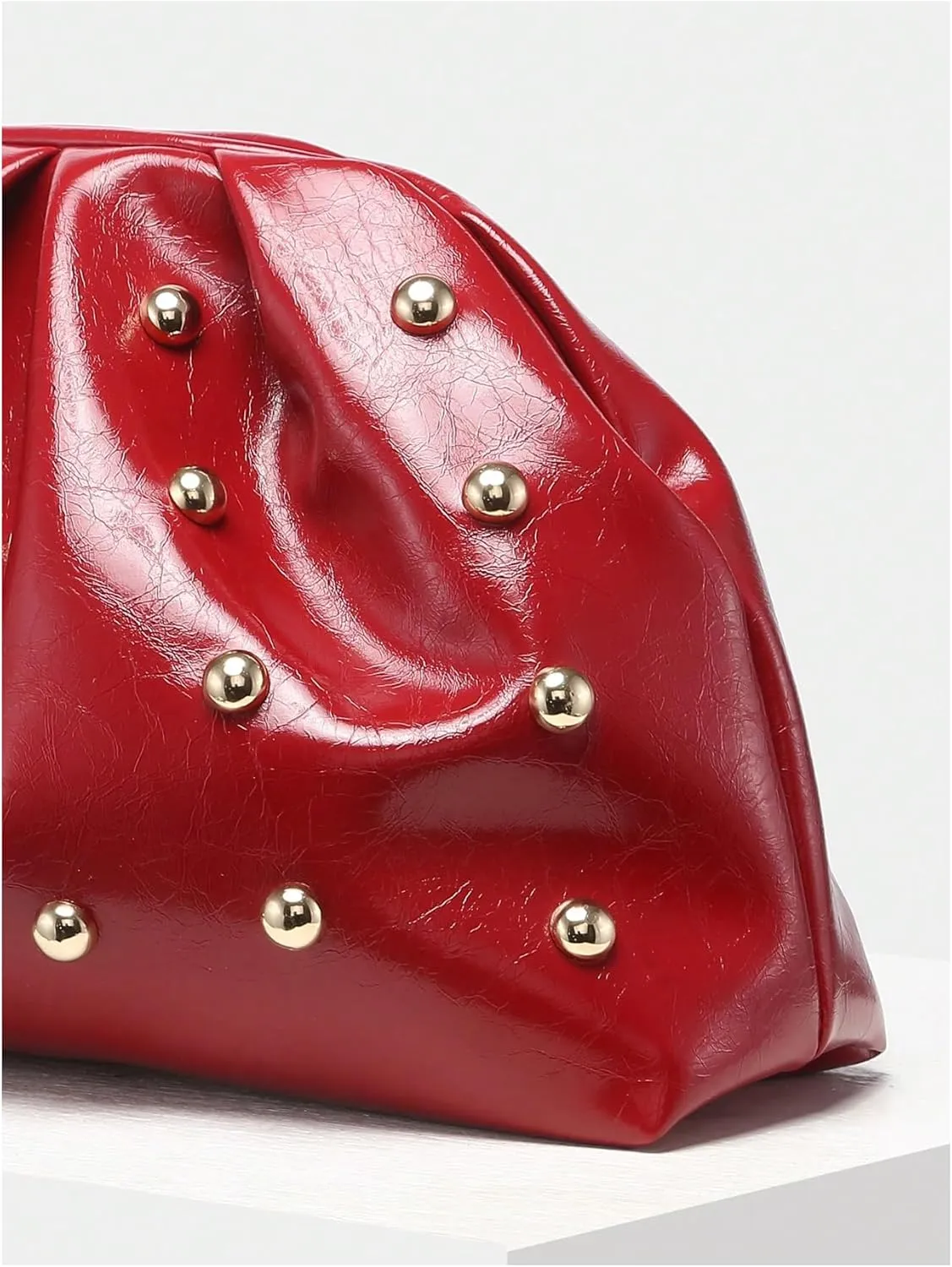 Verdusa Women's PU Leather Studded Clutch Handbags Retro Magnet Ruched Evening Bags