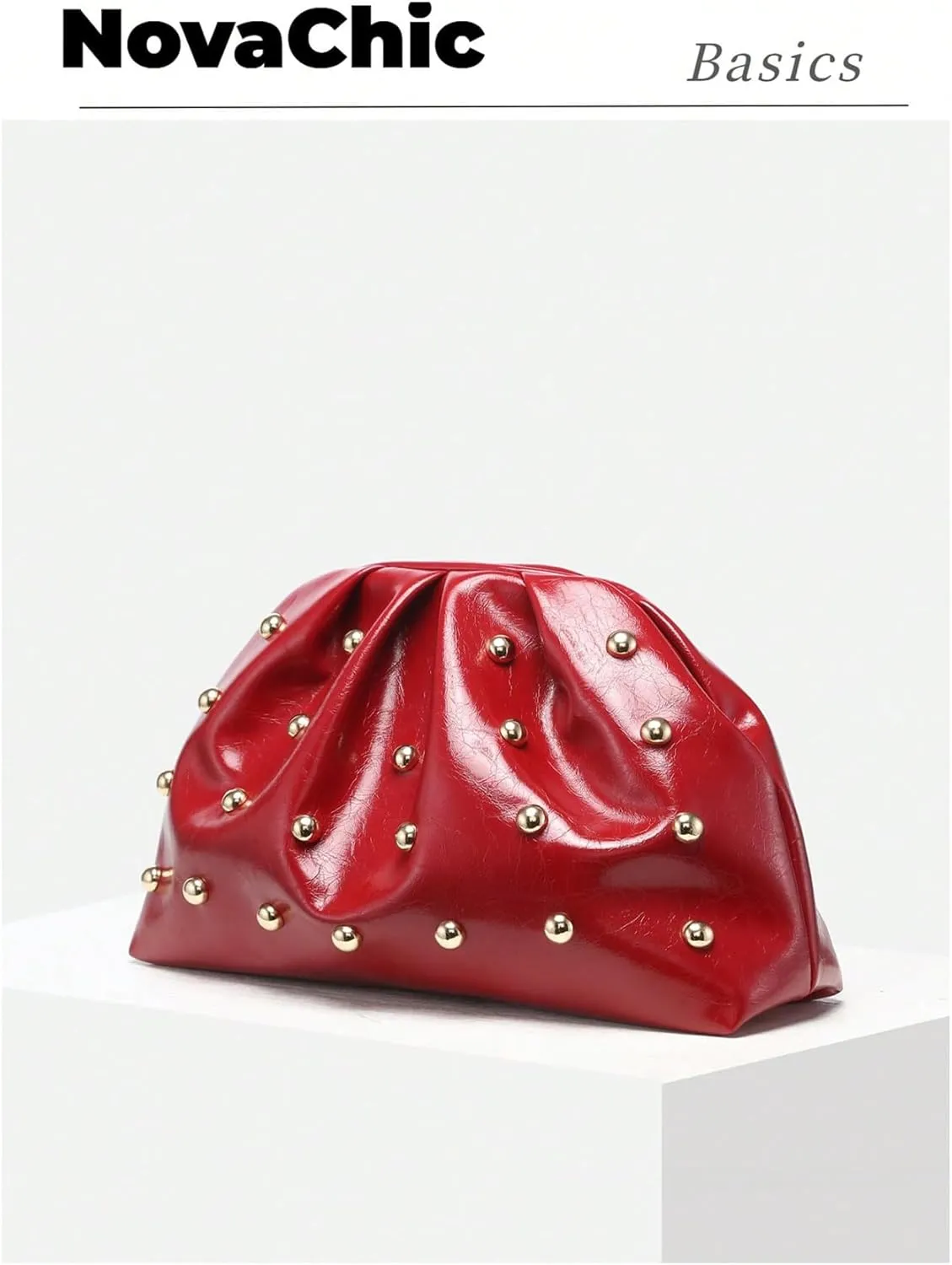 Verdusa Women's PU Leather Studded Clutch Handbags Retro Magnet Ruched Evening Bags