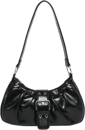 Verdusa Women's PU Leather Zipper Shoulder Handbag Retro Buckle Crescent Evening Clutch Bag