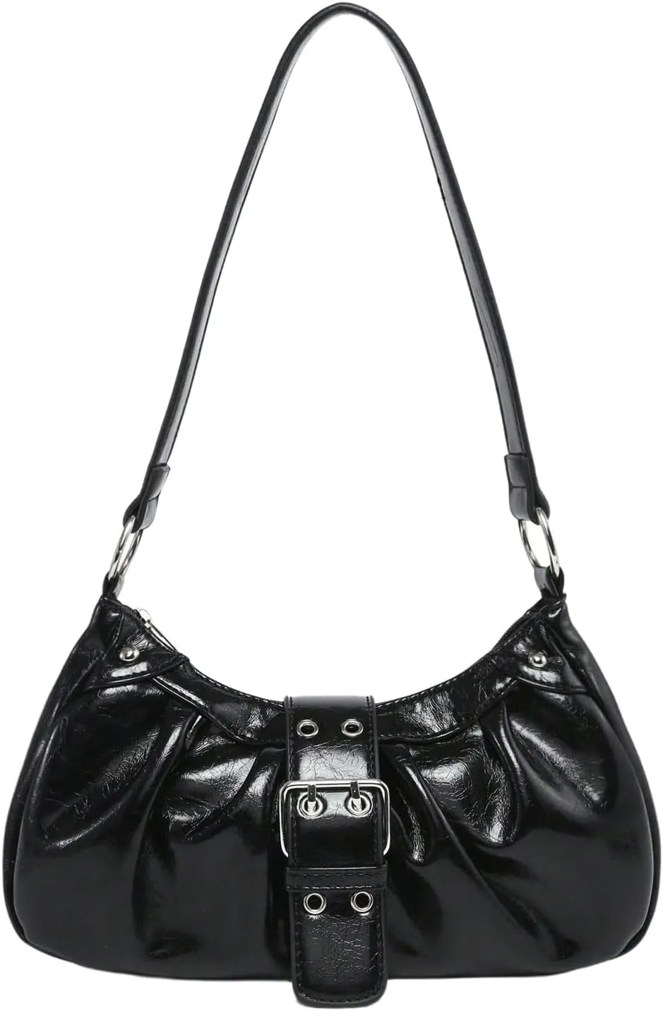 Verdusa Women's PU Leather Zipper Shoulder Handbag Retro Buckle Crescent Evening Clutch Bag