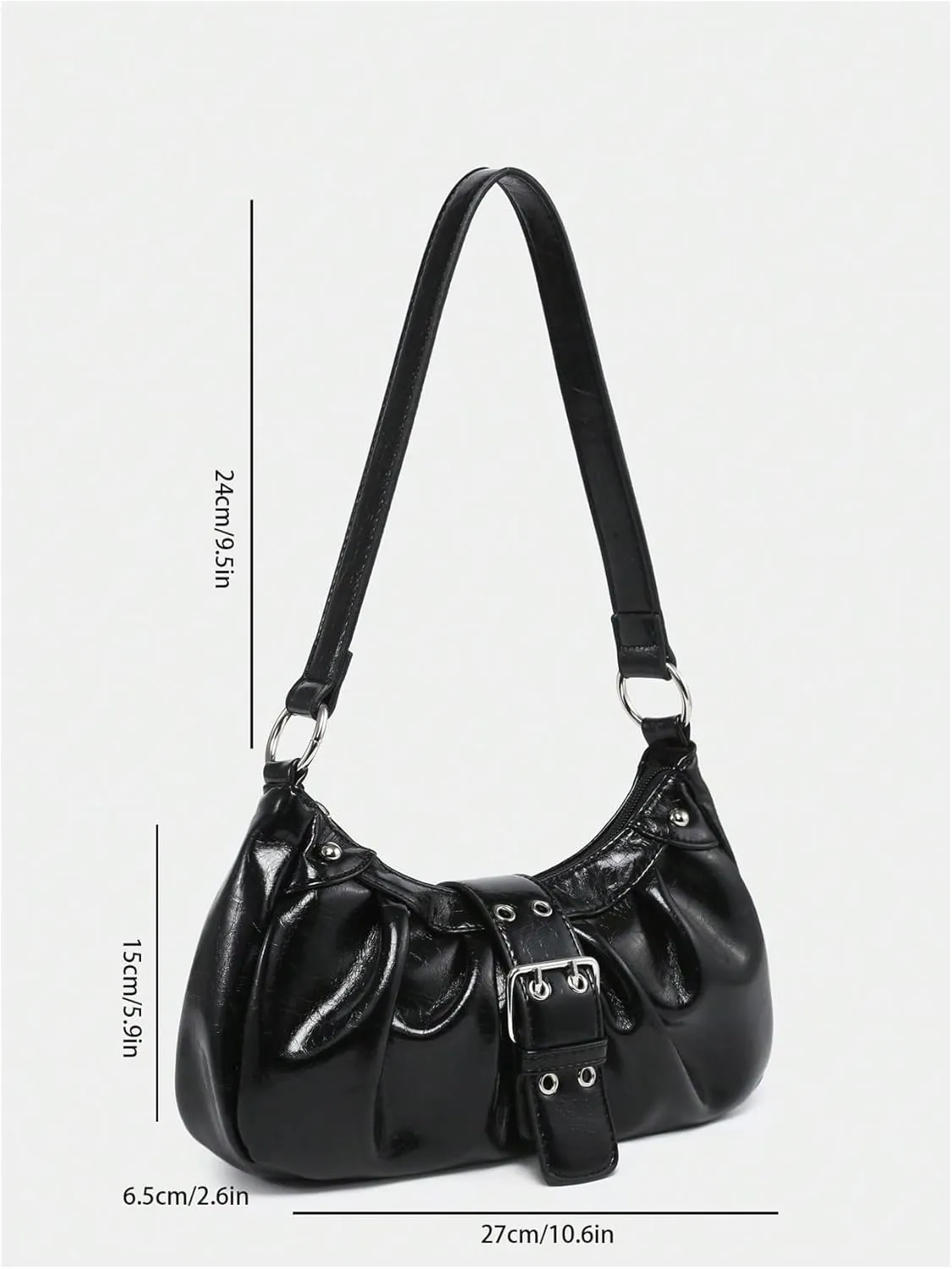 Verdusa Women's PU Leather Zipper Shoulder Handbag Retro Buckle Crescent Evening Clutch Bag