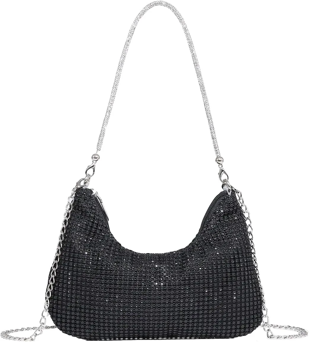 Verdusa Women's Rhinestone Clutch Purses Wedding Shiny Evening Bags Glitter Shoulder Bag Party Prom Hobo Handbag