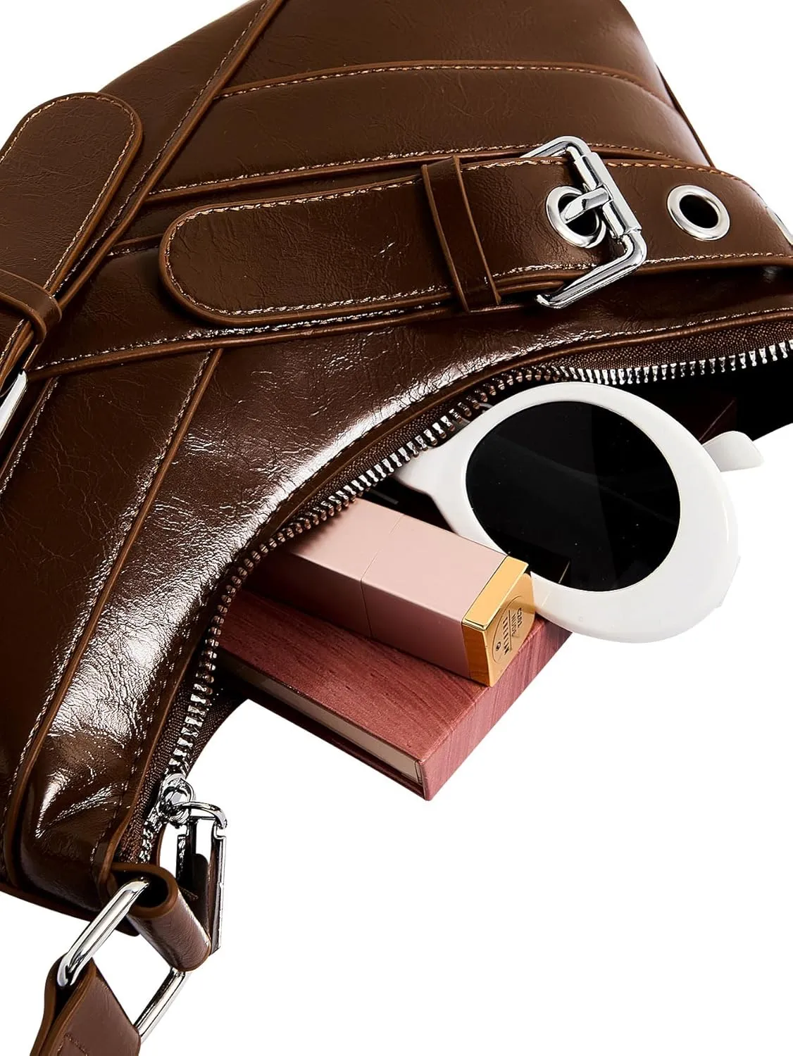 Verdusa Women's Shoulder Handbags Punk Leather Underarm Bag with Buckle