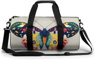 Vintage Butterfly Pattern Travel Gym Bag for Women Men Cylindrical Duffle Bag Sport Workout Bag with Shoulder Strap