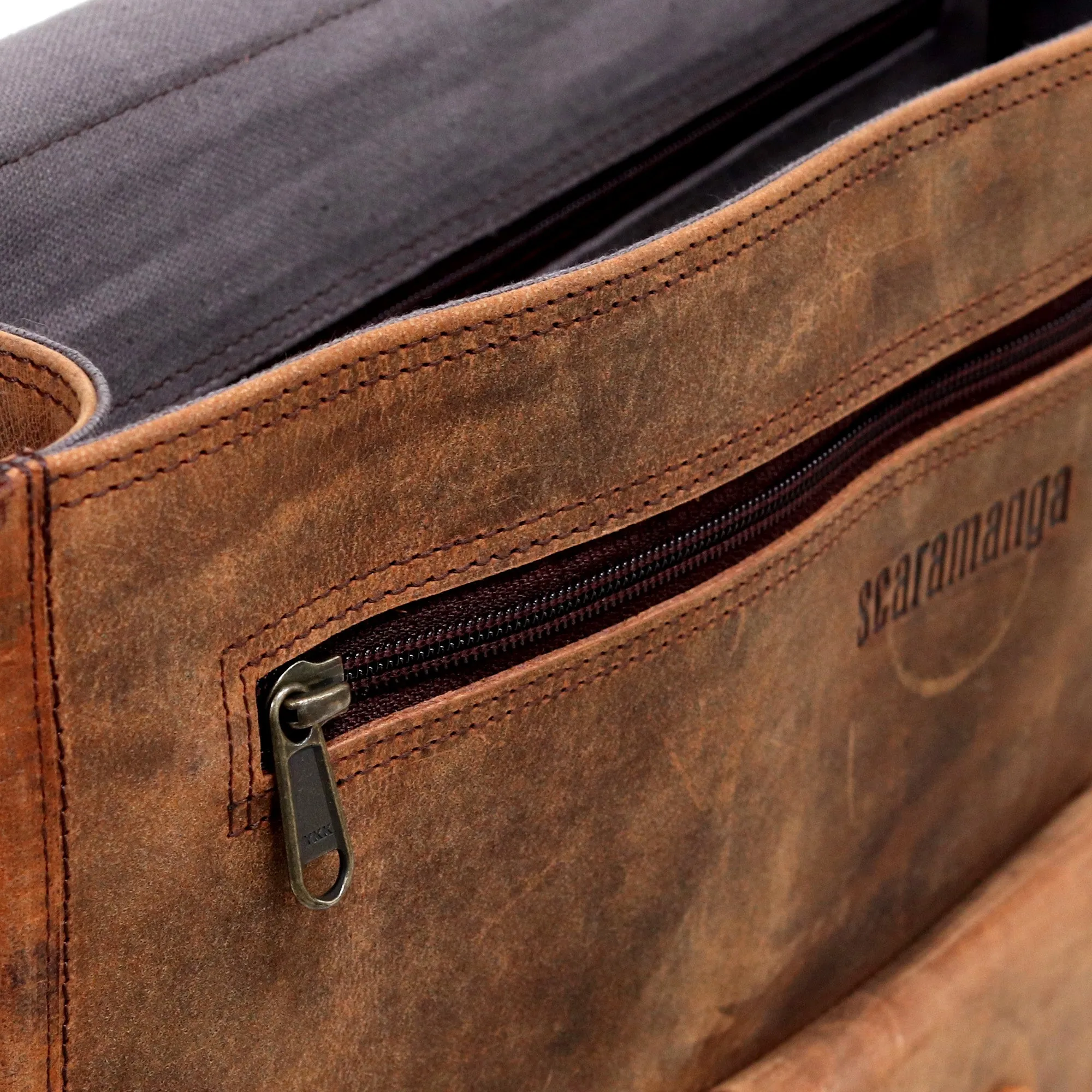 Vintage Leather Satchel 15 Inch With Pocket & Handle
