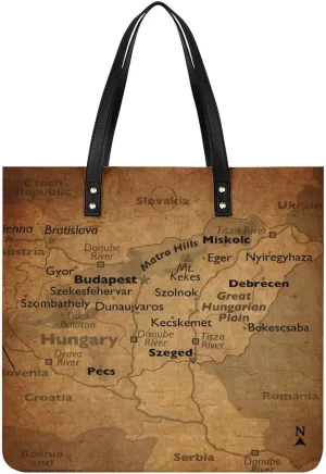 Vintage Maps of Malta Leather Handbags Shoping Bag Women Large Capacity Beach Bag