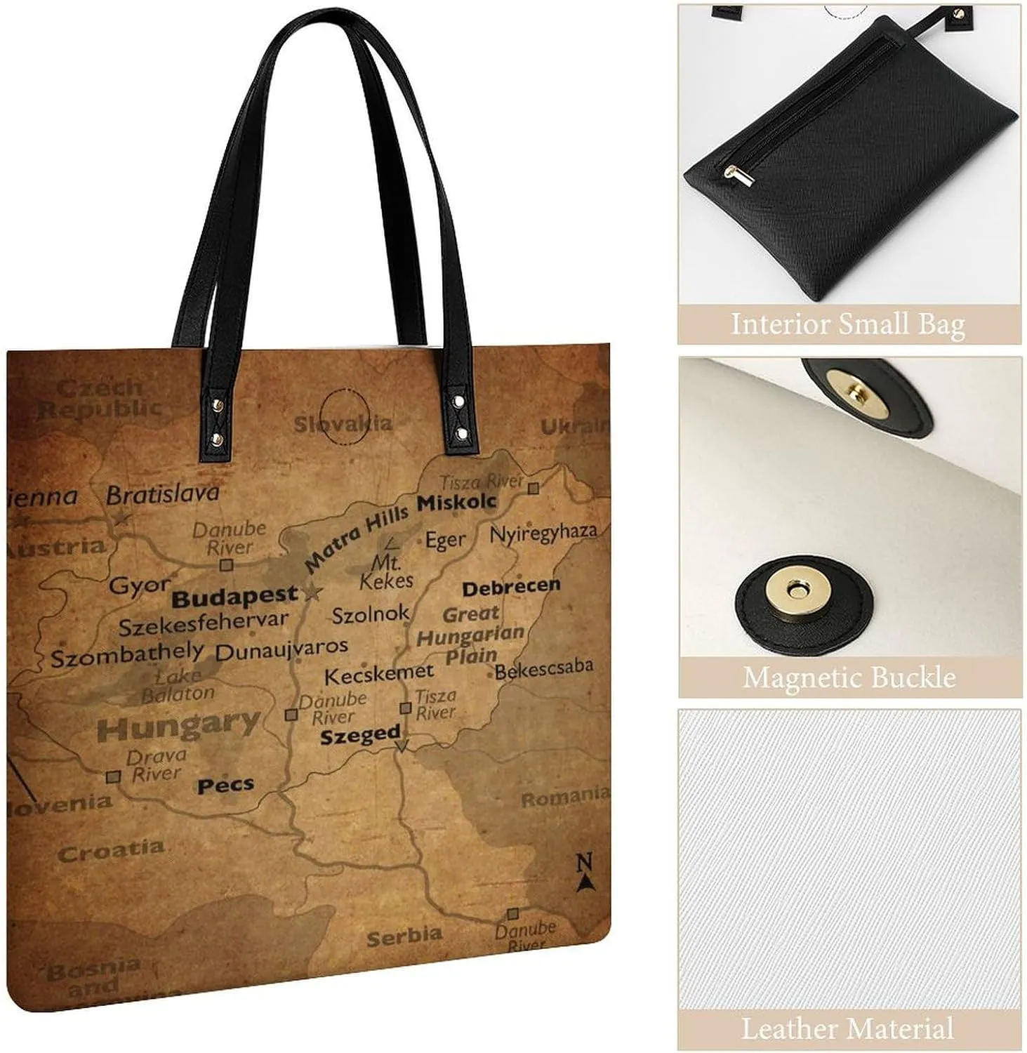 Vintage Maps of Malta Leather Handbags Shoping Bag Women Large Capacity Beach Bag