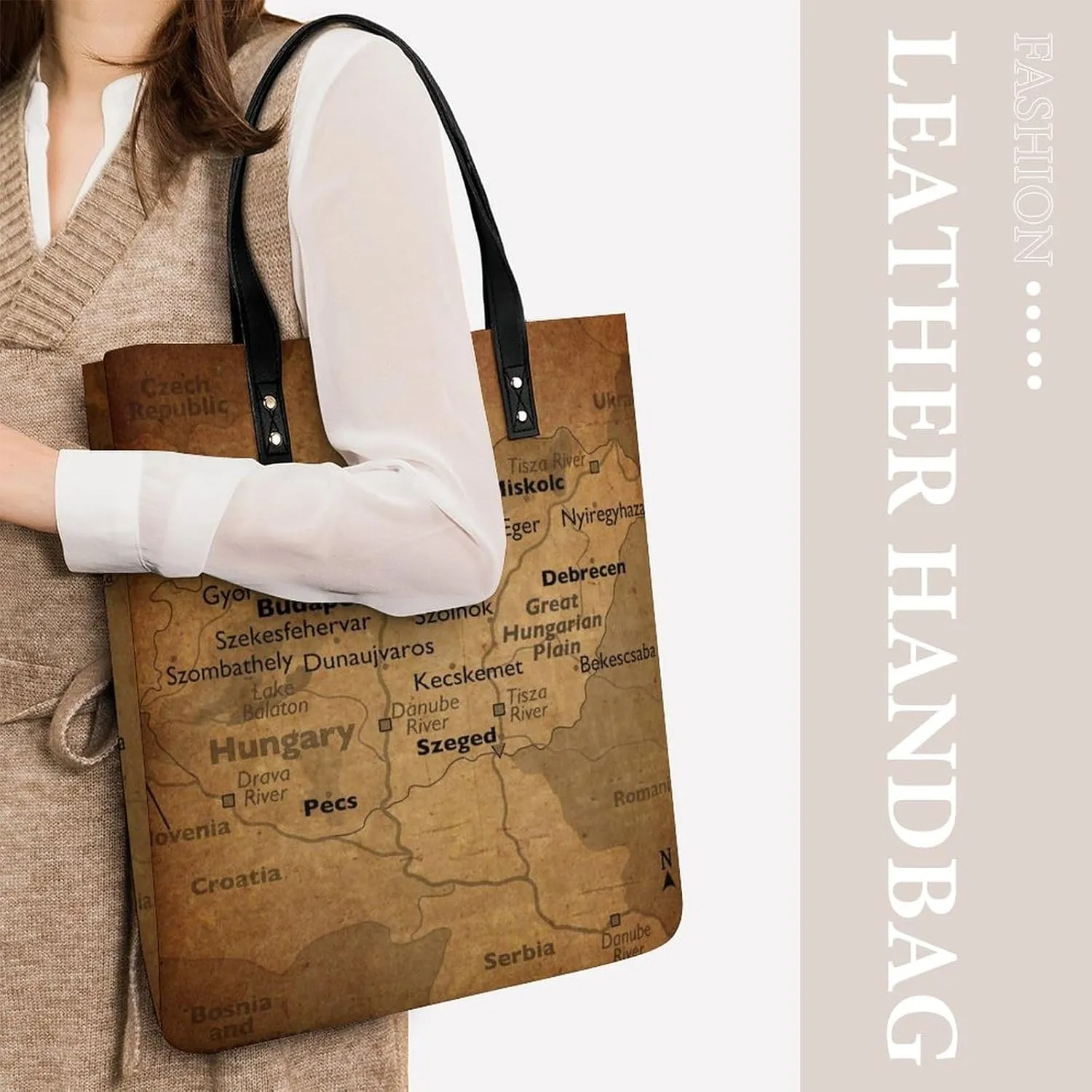 Vintage Maps of Malta Leather Handbags Shoping Bag Women Large Capacity Beach Bag
