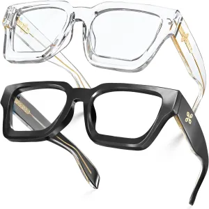 VISOONE 2 Pack Blue Light Blocking Glasses Rectangle Frame and Chic Preppy Look for Women Men RIVER