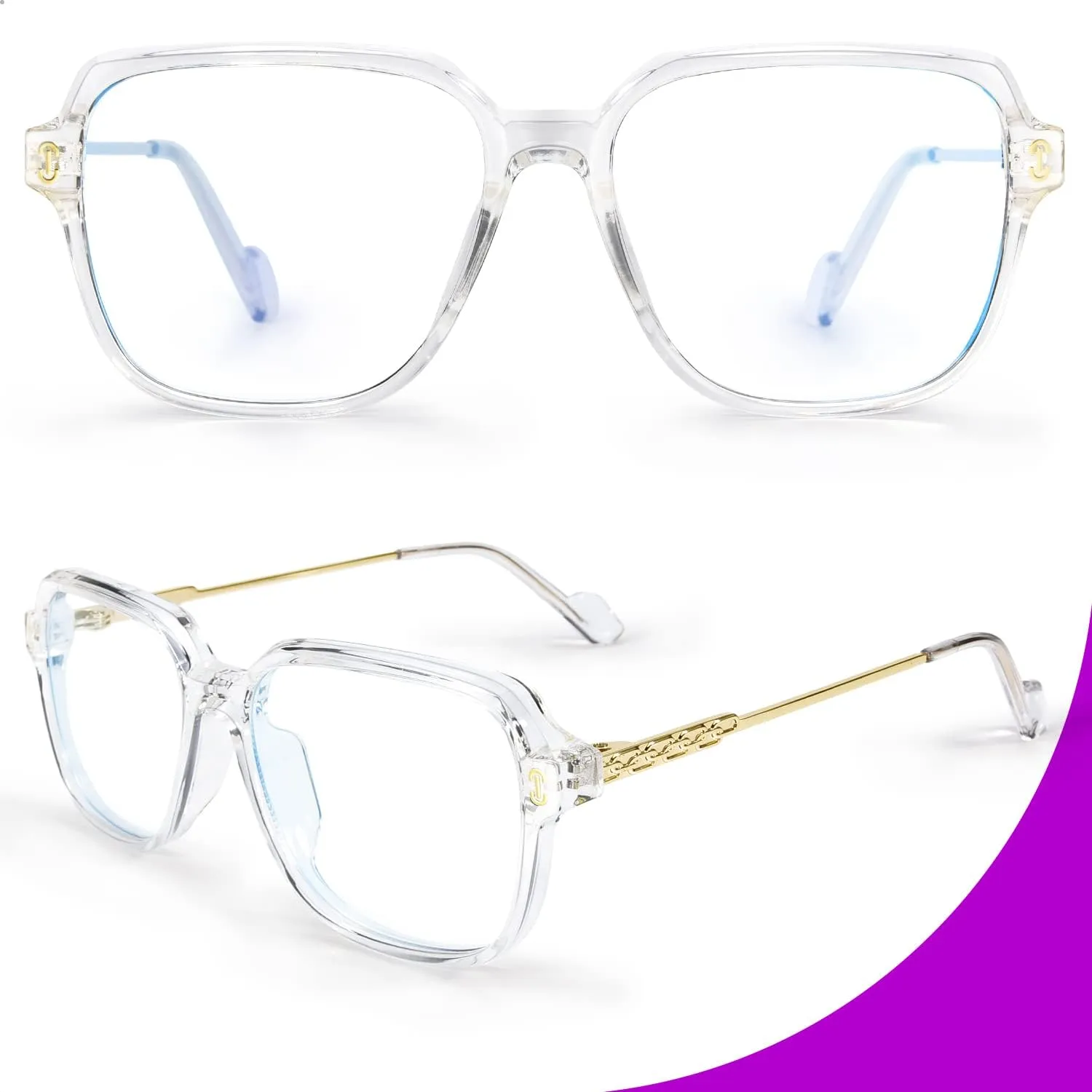VISOONE 2 Pack Oversized Blue Light Blocking Glasses with Chic Square TR90 Frame and Metal Temple for Women Men REMY