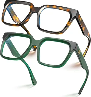 VISOONE 2 Pack Rectangle TR90 Blue Light Blocking Glasses Computer Eyewear with Preppy Look for Women and Men Cougar