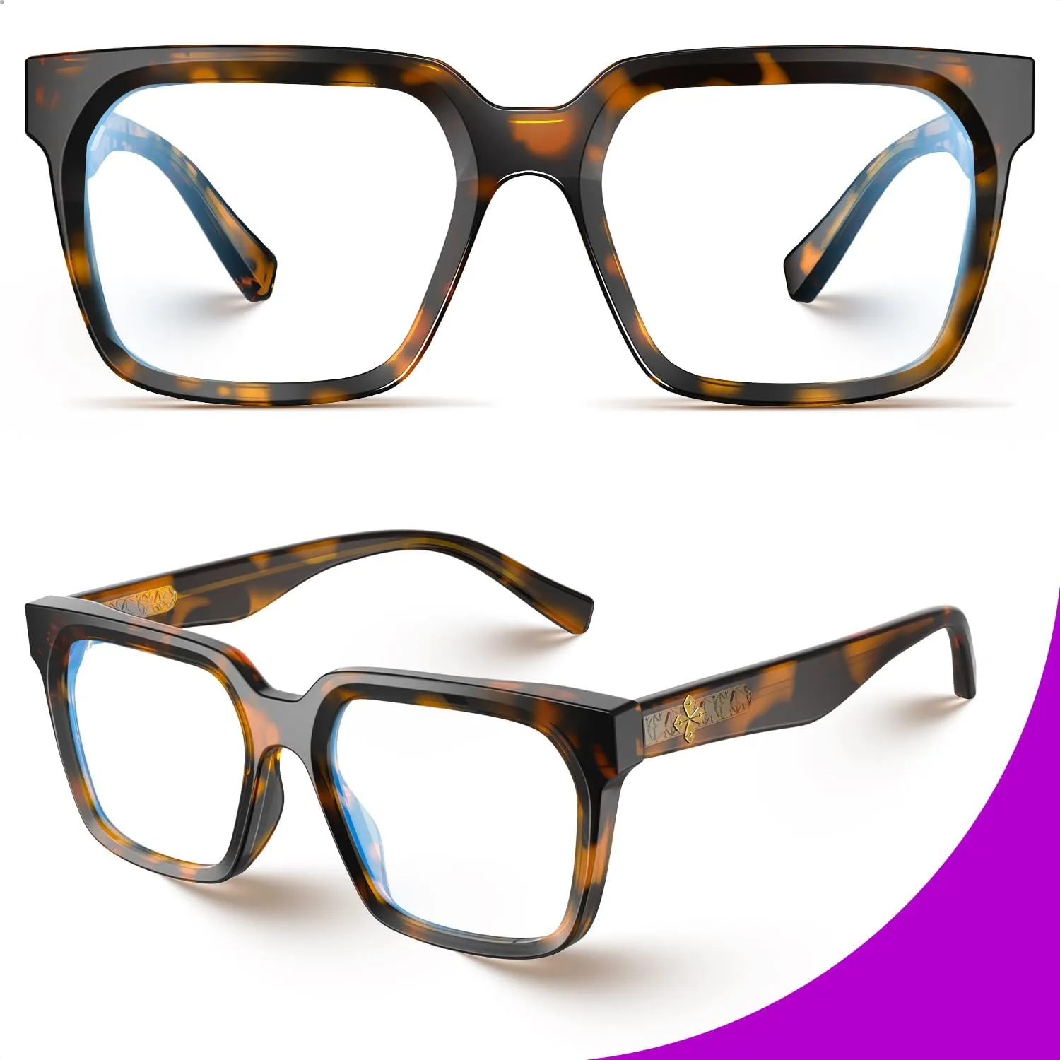 VISOONE 2 Pack Rectangle TR90 Blue Light Blocking Glasses Computer Eyewear with Preppy Look for Women and Men Cougar