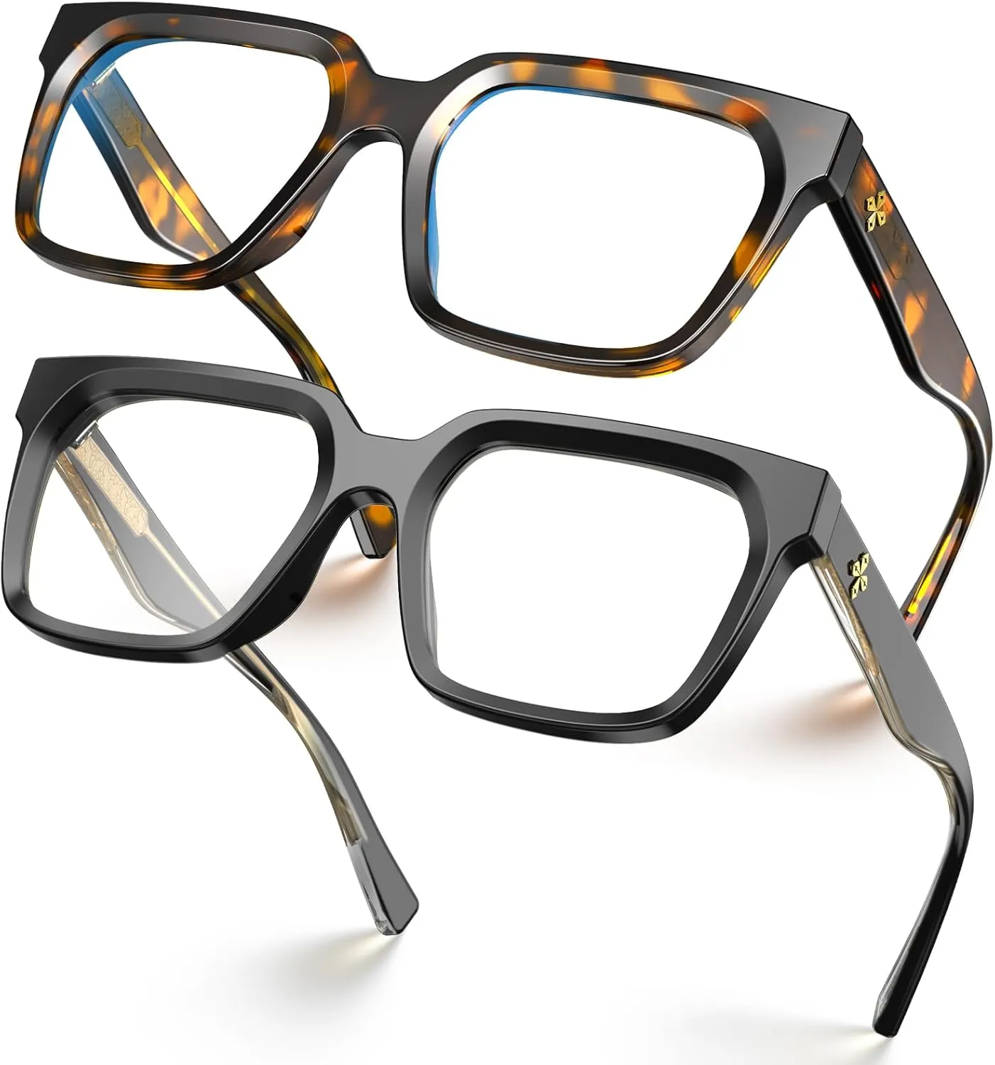 VISOONE 2 Pack Rectangle TR90 Blue Light Blocking Glasses Computer Eyewear with Preppy Look for Women and Men Cougar