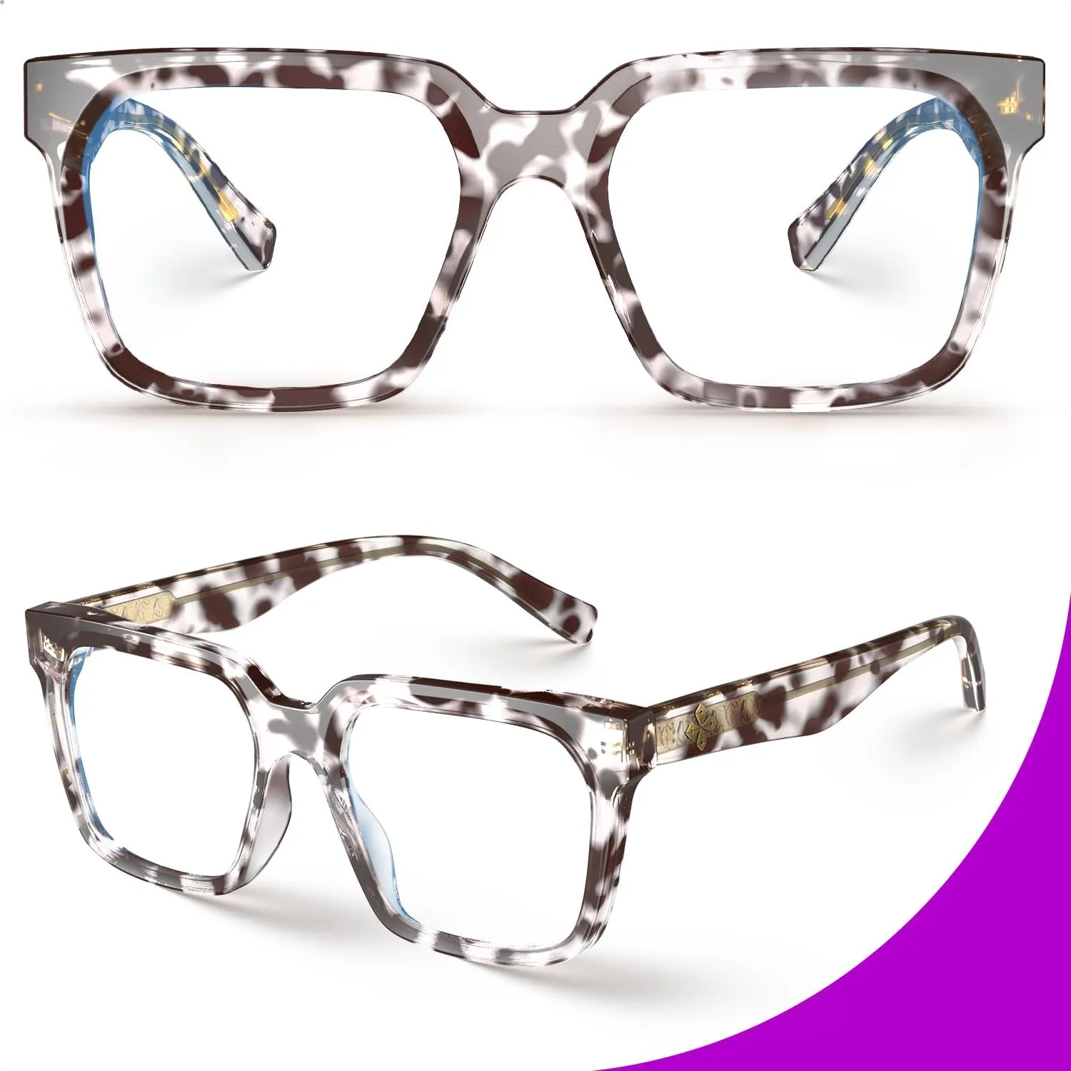 VISOONE 2 Pack Rectangle TR90 Blue Light Blocking Glasses Computer Eyewear with Preppy Look for Women and Men Cougar