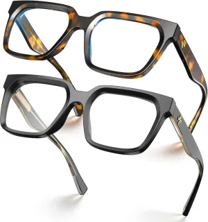 VISOONE 2 Pack Rectangle TR90 Blue Light Blocking Glasses Computer Eyewear with Preppy Look for Women and Men Cougar