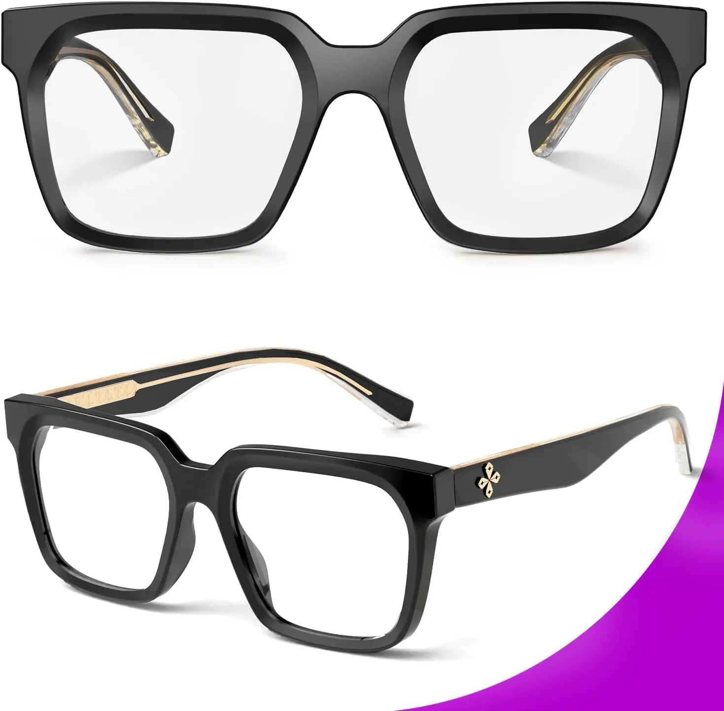 VISOONE 2 Pack Rectangle TR90 Blue Light Blocking Glasses Computer Eyewear with Preppy Look for Women and Men Cougar