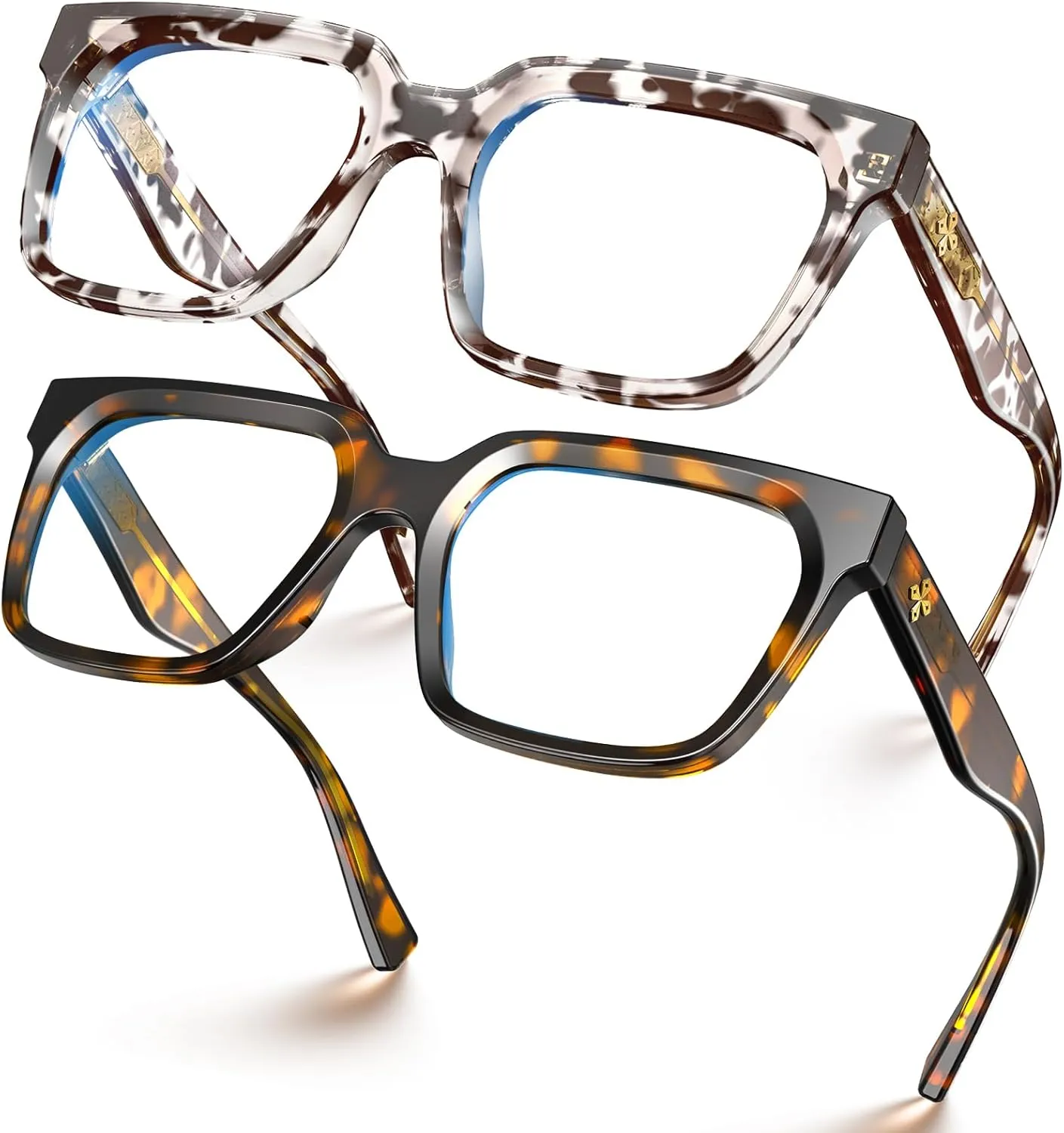 VISOONE 2 Pack Rectangle TR90 Blue Light Blocking Glasses Computer Eyewear with Preppy Look for Women and Men Cougar