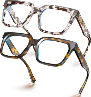 VISOONE 2 Pack Rectangle TR90 Blue Light Blocking Glasses Computer Eyewear with Preppy Look for Women and Men Cougar