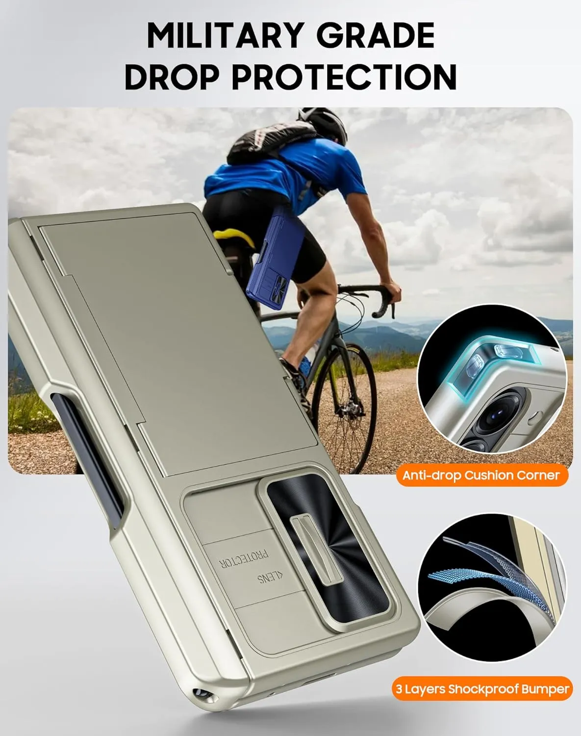 Vizvera for Samsung Galaxy Z Fold 6 Case RFID Wallet with Cards Holder [S Pen Holder] [Camera Cover] Shockproof Silicone Protective Phone Case for Z Fold 6 2024-Natural Titanium