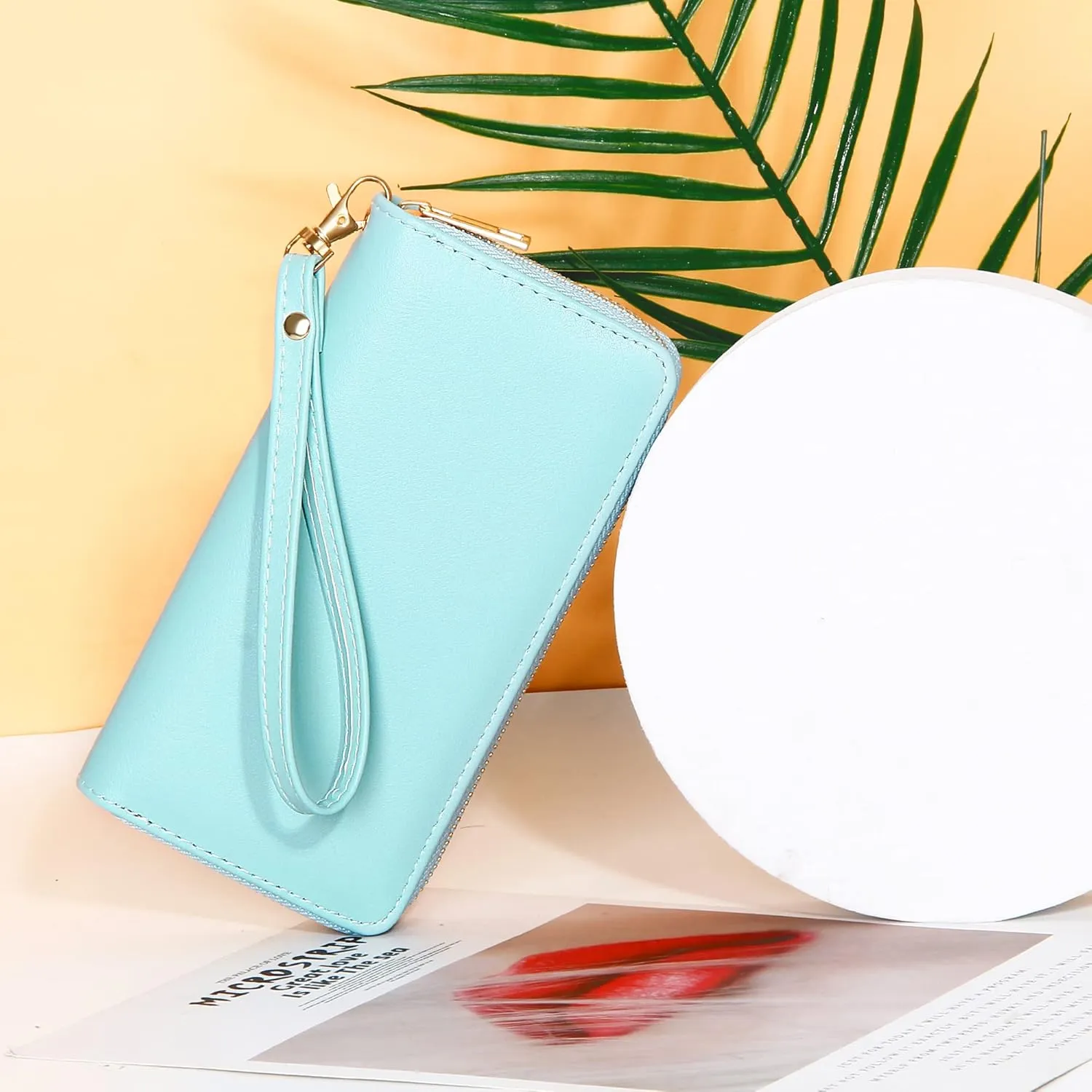 VOCUS Womens Wristlet Wallet Zip Around Clutch Wallet Large RFID Blocking PU Leather Bifold with Phone Holder for Travel