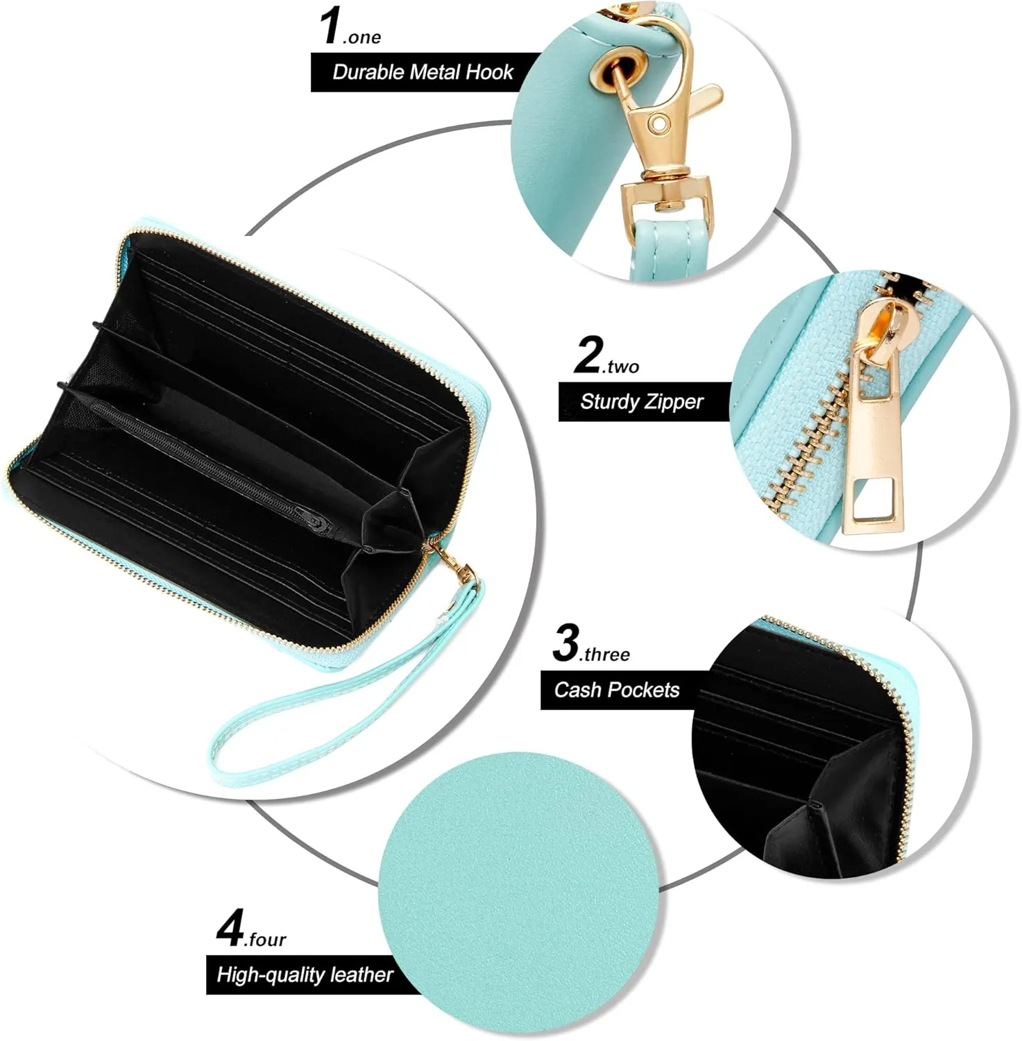 VOCUS Womens Wristlet Wallet Zip Around Clutch Wallet Large RFID Blocking PU Leather Bifold with Phone Holder for Travel